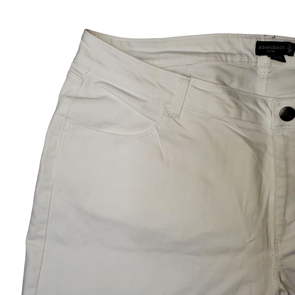 Susan Graver Regualr Stretch Denim Wide-Leg Crop Jeans w/ Fray- White - Picture 8 of 9